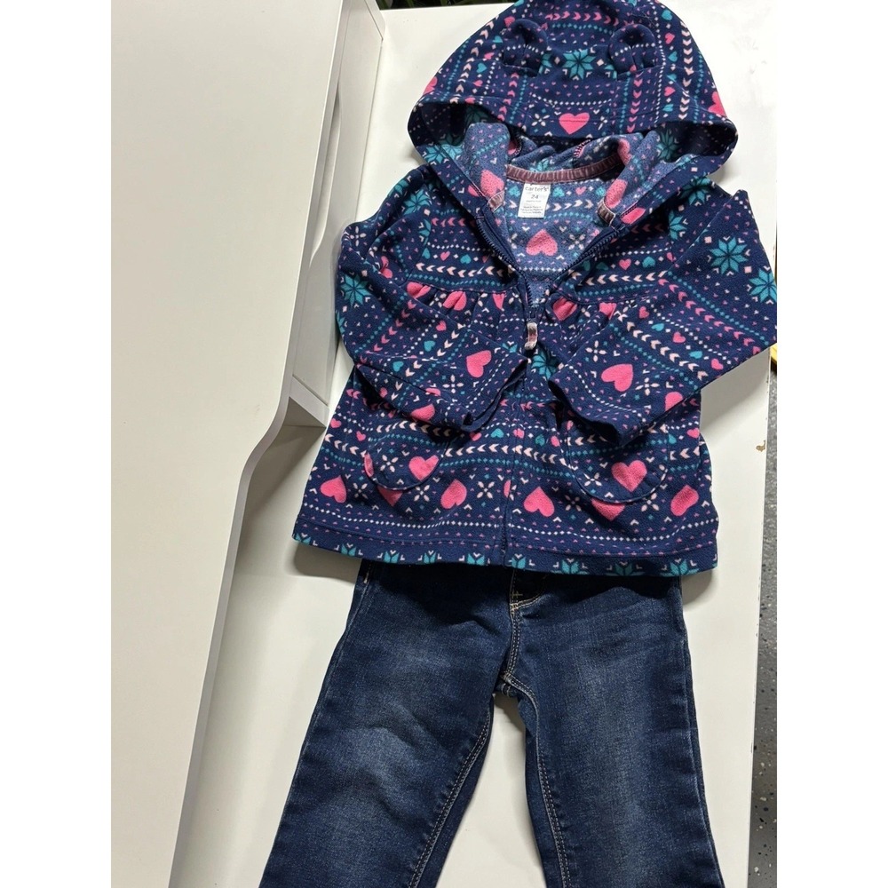 Old Navy Carter's Girls 2T 24M Outfit Denim Jeans and Fleece Hoodie Set